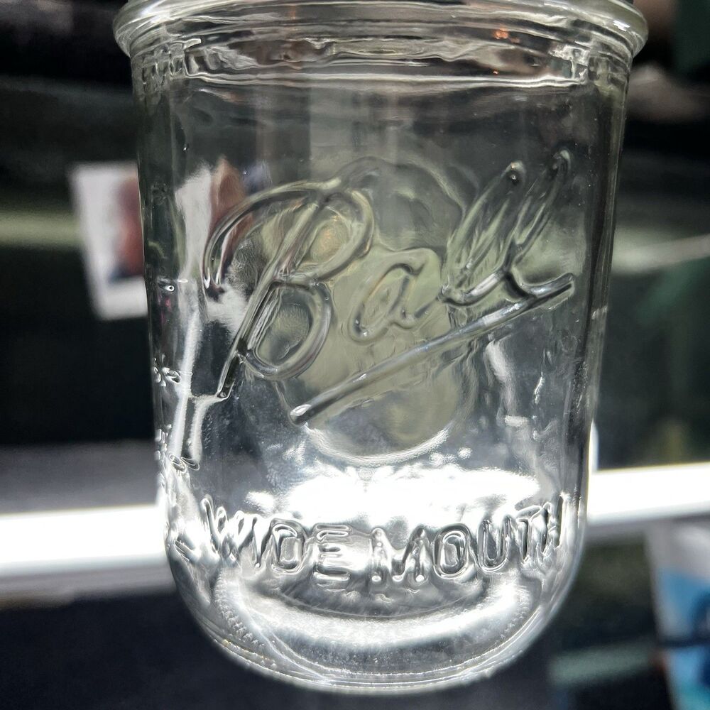 Vintage-Ball Mason Wide Mouth Pint Jar - Clear Embossed Fruit - Made in USA